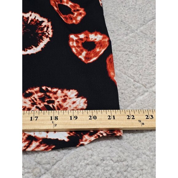 Halston‎ Women's Black Printed Button Up Blouse Roll Tab Sleeve Size L NWT - Picture 10 of 13